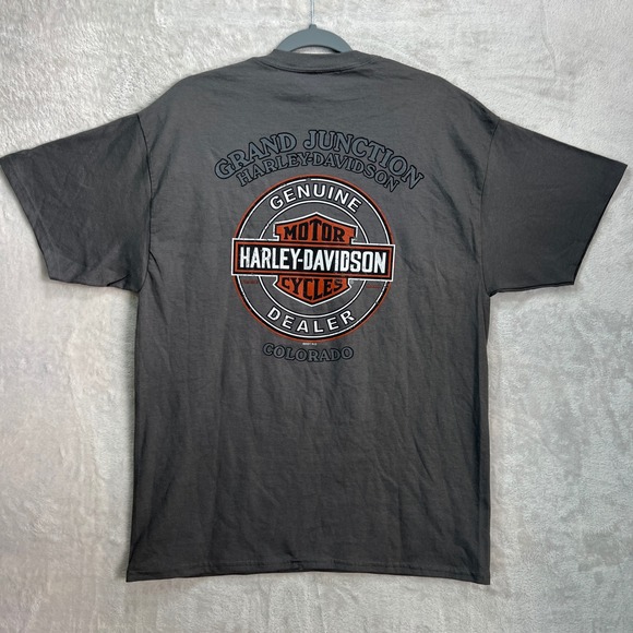 Harley Davidson Mens L Pin Up Girl Motorcycle Graphic Tee Gray Grand Junction CO - Picture 4 of 10